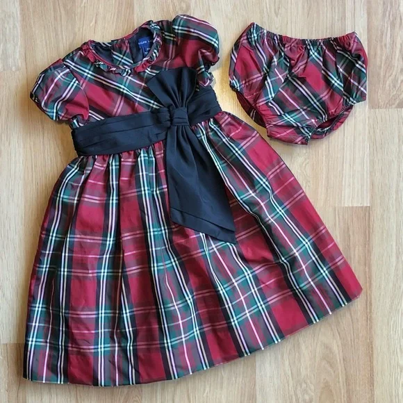 EUC Ralph Lauren Basically Brand New Baby Girl Dress Set-Plaid Dress + Bloomers - Picture 1 of 9